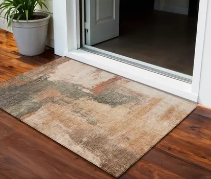 3' X 5' Terra Cotta Gray And Brown Abstract Washable Indoor Outdoor Area Rug