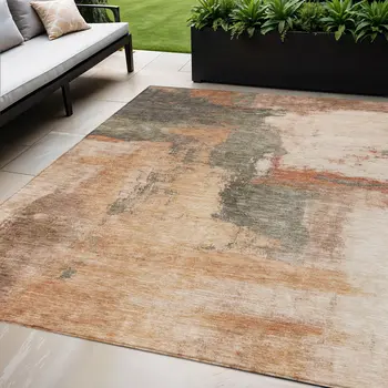 5' X 8' Terra Cotta Gray And Brown Abstract Washable Indoor Outdoor Area Rug