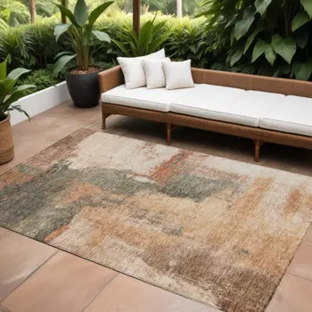 8' X 10' Terra Cotta Gray And Brown Abstract Washable Indoor Outdoor Area Rug