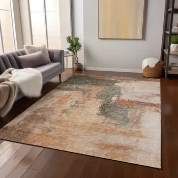 10' X 14' Terra Cotta Gray And Brown Abstract Washable Indoor Outdoor Area Rug