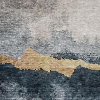 3' X 5' Blue Gray And Gold Abstract Washable Indoor Outdoor Area Rug