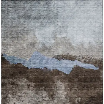 8' X 10' Chocolate Gray And Blue Abstract Washable Indoor Outdoor Area Rug