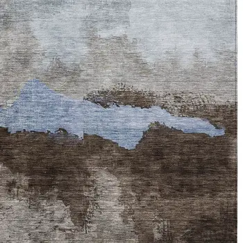 8' X 10' Chocolate Gray And Blue Abstract Washable Indoor Outdoor Area Rug