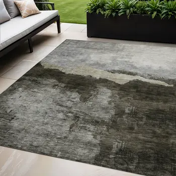5' X 8' Taupe Gray And Black Abstract Washable Indoor Outdoor Area Rug