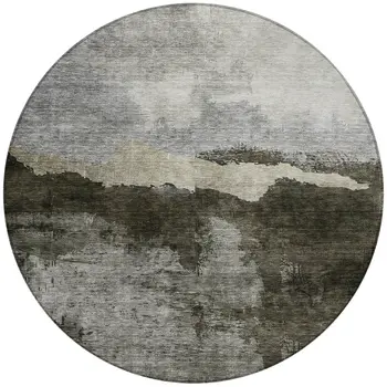 8' Taupe Gray And Black Round Abstract Washable Indoor Outdoor Area Rug