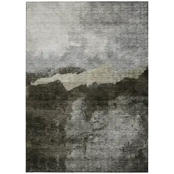 8' X 10' Taupe Gray And Black Abstract Washable Indoor Outdoor Area Rug