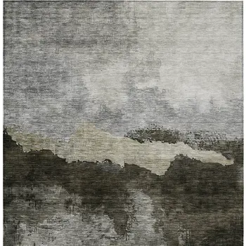 9' X 12' Taupe Gray And Black Abstract Washable Indoor Outdoor Area Rug