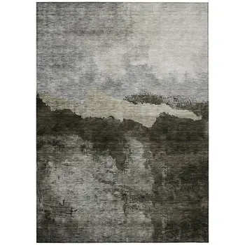 10' X 14' Taupe Gray And Black Abstract Washable Indoor Outdoor Area Rug