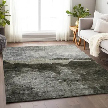 10' X 14' Taupe Gray And Black Abstract Washable Indoor Outdoor Area Rug