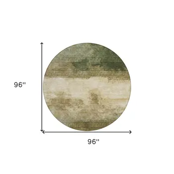 8' Fern Green And Beige Round Abstract Washable Indoor Outdoor Area Rug