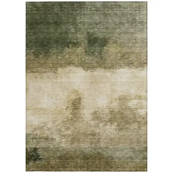 8' X 10' Fern Green And Beige Abstract Washable Indoor Outdoor Area Rug