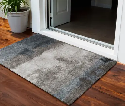 3' X 5' Gray Black And Brown Abstract Washable Indoor Outdoor Area Rug