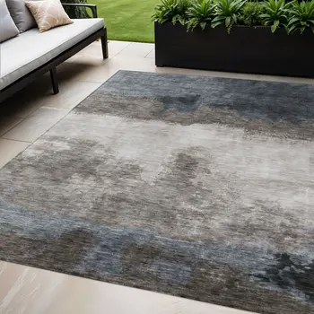 5' X 8' Gray Black And Brown Abstract Washable Indoor Outdoor Area Rug
