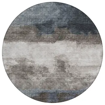 8' Gray Black And Brown Round Abstract Washable Indoor Outdoor Area Rug