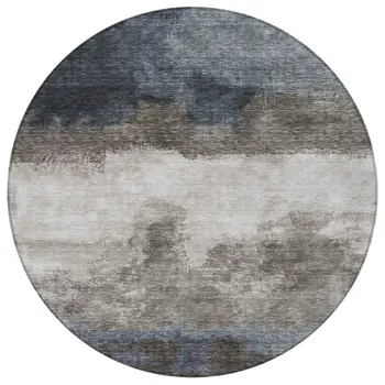 8' Gray Black And Brown Round Abstract Washable Indoor Outdoor Area Rug