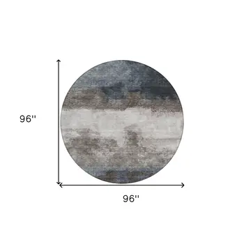 8' Gray Black And Brown Round Abstract Washable Indoor Outdoor Area Rug