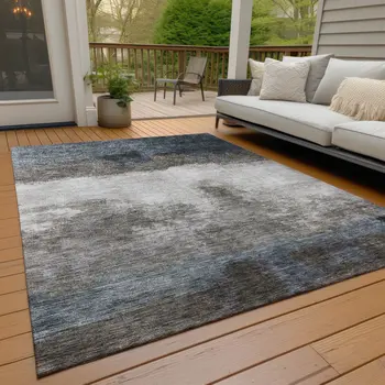 9' X 12' Gray Black And Brown Abstract Washable Indoor Outdoor Area Rug