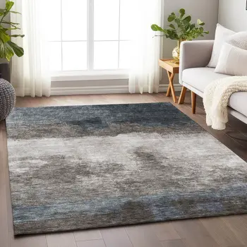 10' X 14' Gray Black And Brown Abstract Washable Indoor Outdoor Area Rug