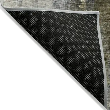 8' X 10' Khaki Light Green And Black Abstract Washable Indoor Outdoor Area Rug