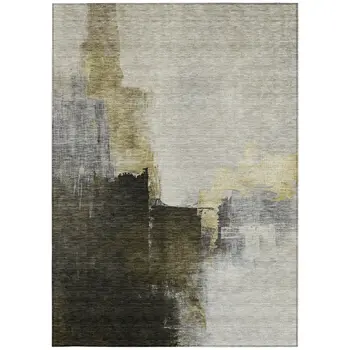 10' X 14' Khaki Light Green And Black Abstract Washable Indoor Outdoor Area Rug