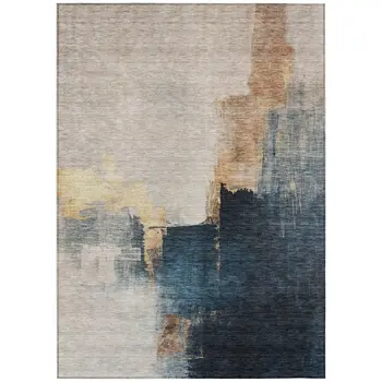3' X 5' Taupe Black And Blue Abstract Washable Indoor Outdoor Area Rug