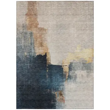 8' X 10' Taupe Black And Blue Abstract Washable Indoor Outdoor Area Rug