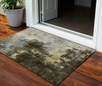 3' X 5' Brown Light Gray And Black Abstract Washable Indoor Outdoor Area Rug