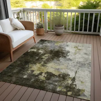 5' X 8' Brown Light Gray And Black Abstract Washable Indoor Outdoor Area Rug