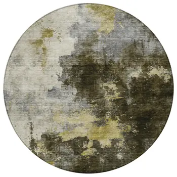 8' Brown Light Gray And Black Round Abstract Washable Indoor Outdoor Area Rug