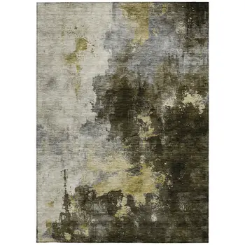 8' X 10' Brown Light Gray And Black Abstract Washable Indoor Outdoor Area Rug