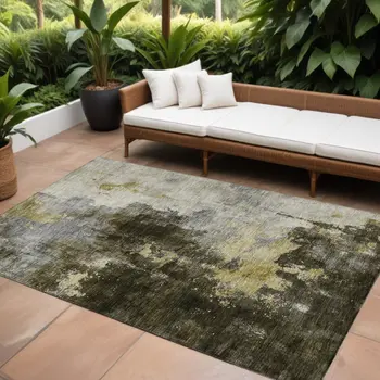 8' X 10' Brown Light Gray And Black Abstract Washable Indoor Outdoor Area Rug