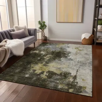 8' X 10' Brown Light Gray And Black Abstract Washable Indoor Outdoor Area Rug