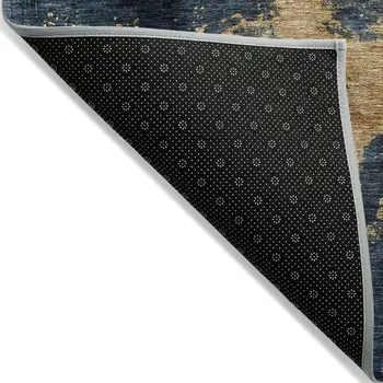 3' X 5' Blue Gray And Gold Abstract Washable Indoor Outdoor Area Rug
