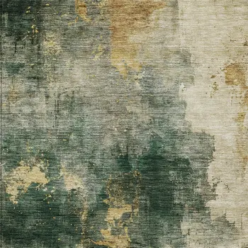 3' X 5' Fern Green And Gold Abstract Washable Indoor Outdoor Area Rug