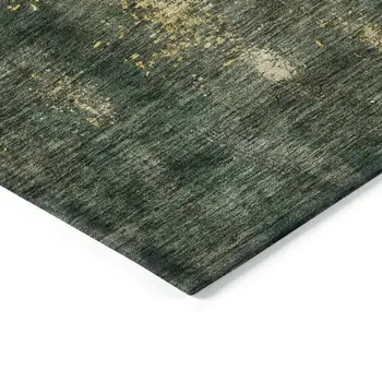 9' X 12' Fern Green And Gold Abstract Washable Indoor Outdoor Area Rug