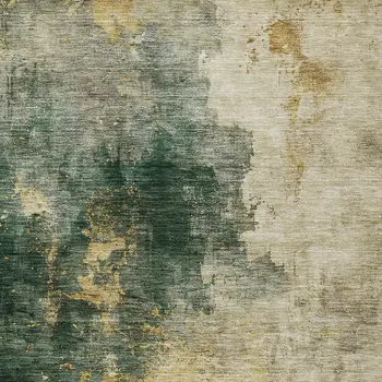 9' X 12' Fern Green And Gold Abstract Washable Indoor Outdoor Area Rug