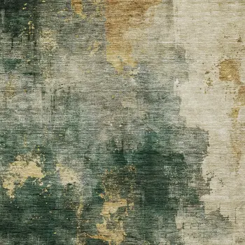 10' X 14' Fern Green And Gold Abstract Washable Indoor Outdoor Area Rug