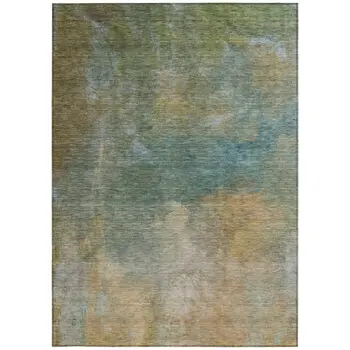 5' X 8' Artichoke Green Gray And Gold Abstract Washable Indoor Outdoor Area Rug