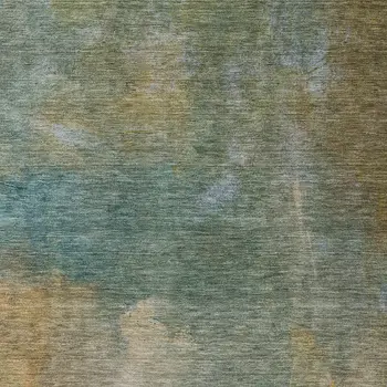 9' X 12' Artichoke Green Gray And Gold Abstract Washable Indoor Outdoor Area Rug
