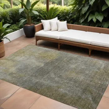 5' X 8' Pewter And Light Yellow Abstract Washable Indoor Outdoor Area Rug