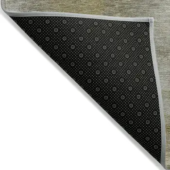 8' Pewter And Light Yellow Round Abstract Washable Indoor Outdoor Area Rug