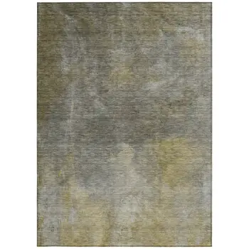 9' X 12' Pewter And Light Yellow Abstract Washable Indoor Outdoor Area Rug