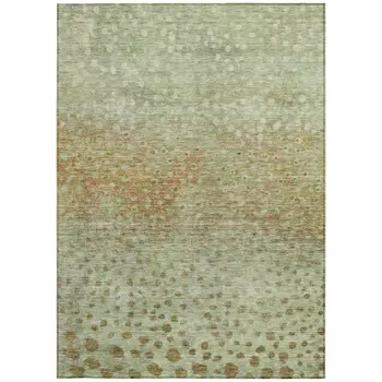 5' X 8' Artichoke Green Ivory And Brown Abstract Washable Indoor Outdoor Area Rug