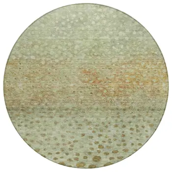 8' Artichoke Green Ivory And Brown Round Abstract Washable Indoor Outdoor Area Rug