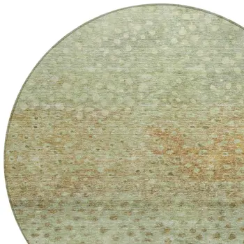 8' Artichoke Green Ivory And Brown Round Abstract Washable Indoor Outdoor Area Rug