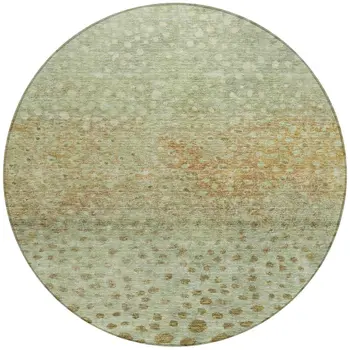 8' Artichoke Green Ivory And Brown Round Abstract Washable Indoor Outdoor Area Rug