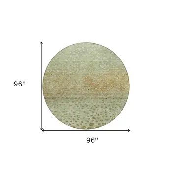 8' Artichoke Green Ivory And Brown Round Abstract Washable Indoor Outdoor Area Rug