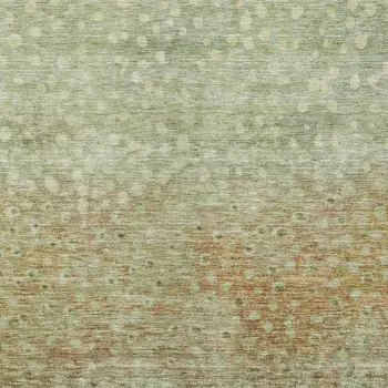 9' X 12' Artichoke Green Ivory And Brown Abstract Washable Indoor Outdoor Area Rug