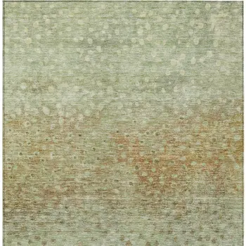 10' X 14' Artichoke Green Ivory And Brown Abstract Washable Indoor Outdoor Area Rug