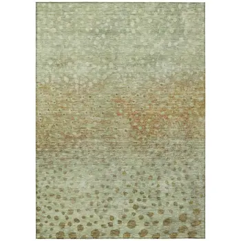 10' X 14' Artichoke Green Ivory And Brown Abstract Washable Indoor Outdoor Area Rug